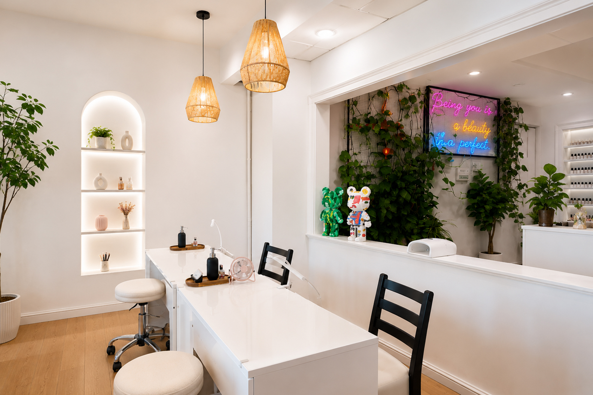 Pedicure chairs and relaxing spa atmosphere at The Muse Nails in Hingham MA